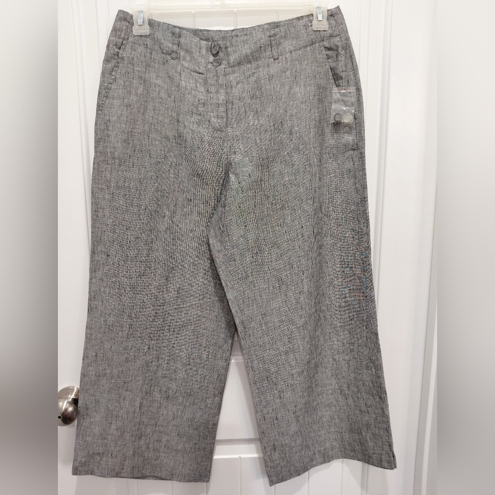 Madison Studio Gray Textured Cropped Wide-Leg Pants Sz 10 #0606